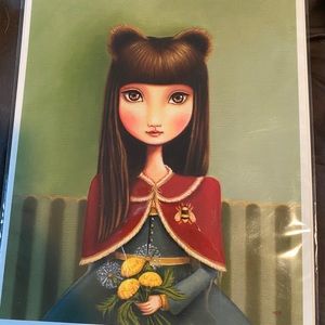 Girl with bee broach print